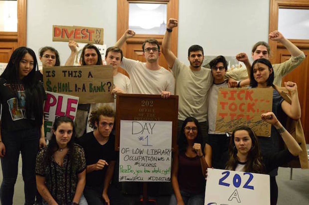 Fossil fuel divestment student activists on the first day of the sit-in protest  (Columbia Divest for Climate Justice)