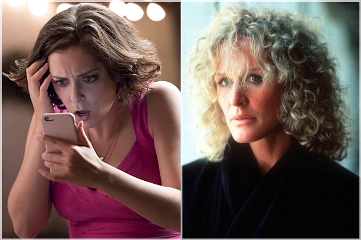 Rachel Bloom in "Crazy Ex-Girlfriend," Glenn Close in "Fatal Attraction"   (The CW/Paramount Pictures)