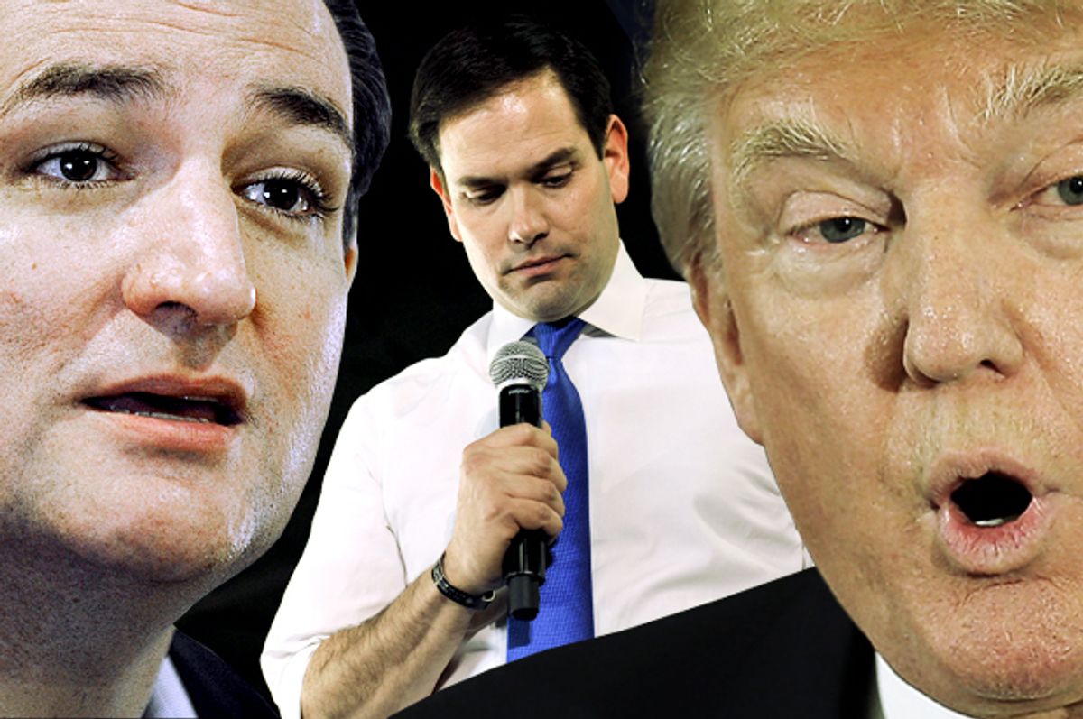 Ted Cruz, Marco Rubio, Donald Trump   (AP/Reuters/Pat Sullivan/Steve Nesius/Brian Snyder/Photo montage by Salon)