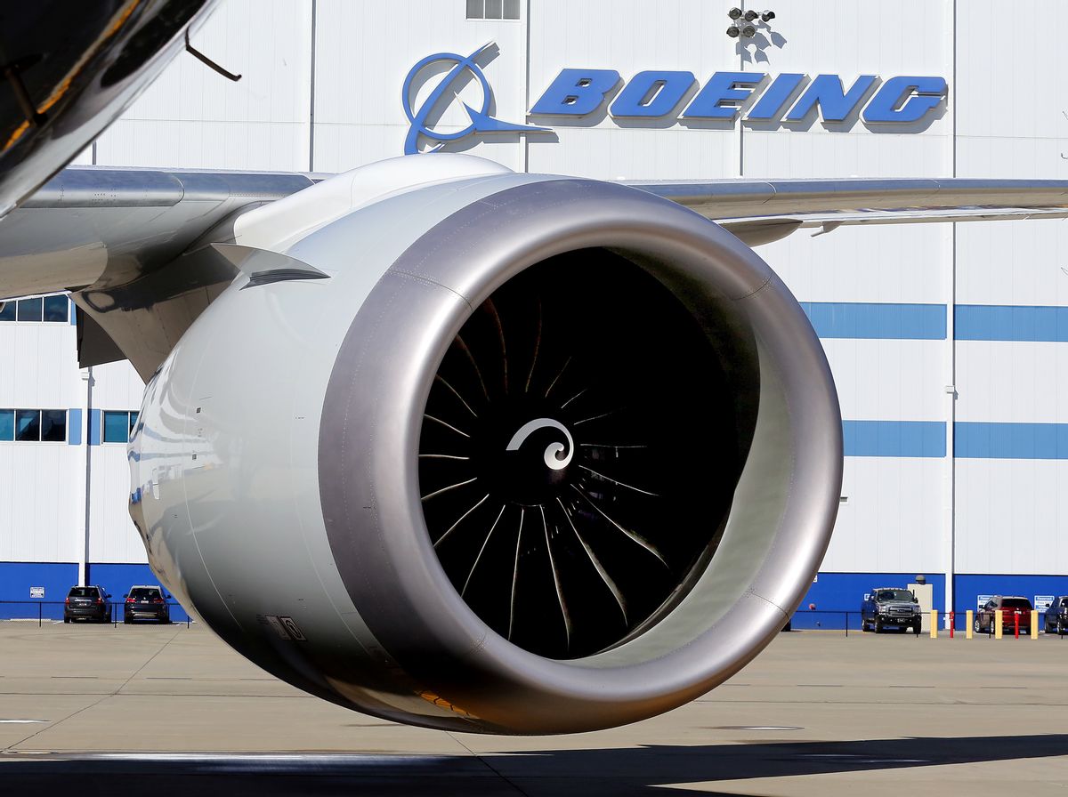 FILE - In this Tuesday, Feb. 16, 2016, file photo, an engine and part of a wing from the 100th 787 Dreamliner to be built at Boeing of South Carolina's North Charleston, S.C., facility are seen outside the plant. Boeing reports financial results on Wednesday, April 27, 2016. (Brad Nettles/The Post and Courier via AP, File) MANDATORY CREDIT (AP)