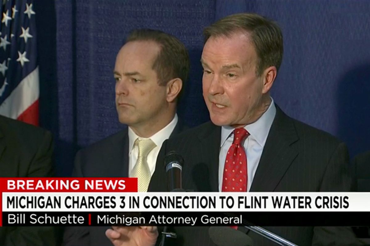 Bill Schuette speaks at a press conference in Flint Michigan, April 20, 2016.   (CNN)