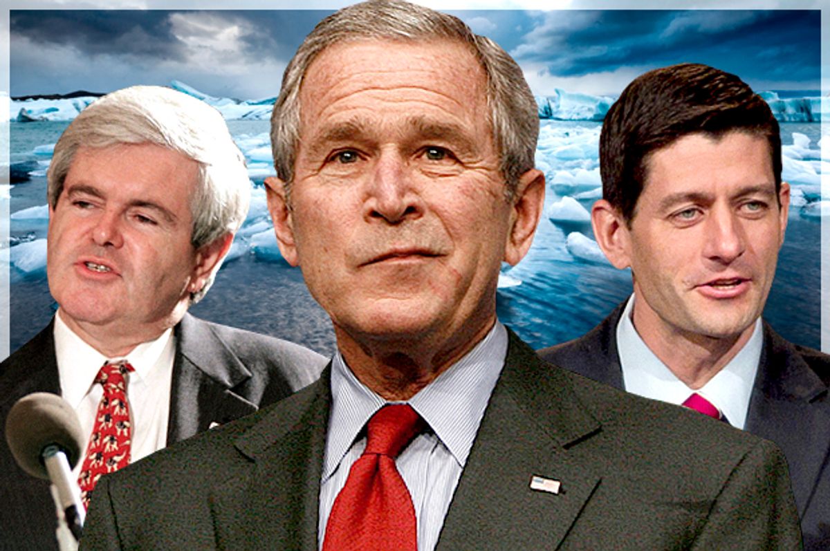 Newt Gingrich, George W. Bush, Paul Ryan   (AP/Reuters/John Duricka/Jason Reed/Steven Senne/Photo montage by Salon)