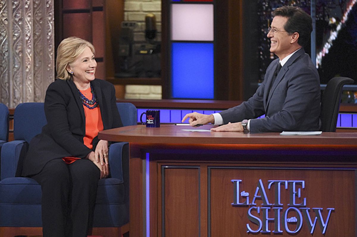 Hillary Clinton on "The Late Show with Stephen Colbert," Oct. 27, 2015.    (CBS)