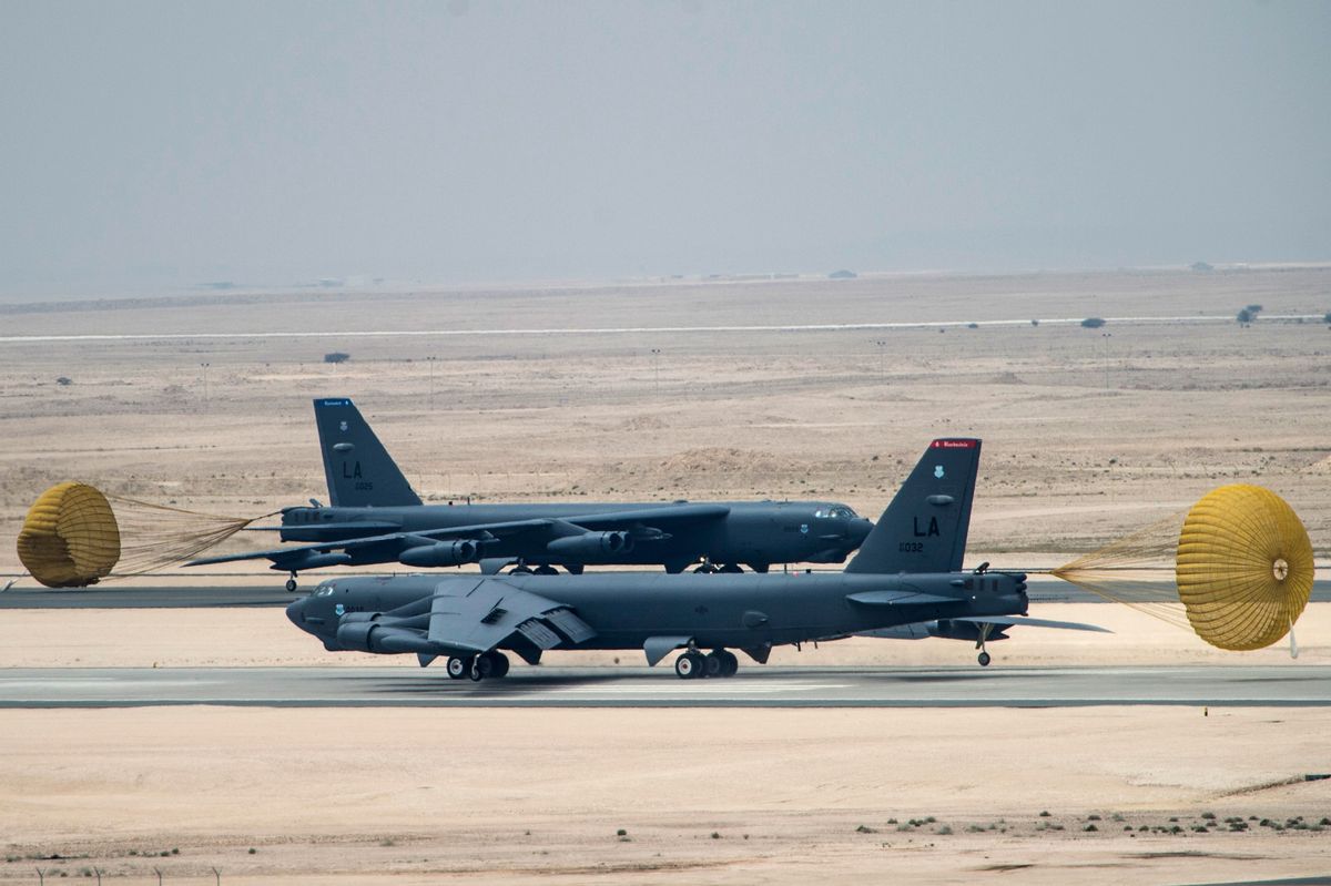 U.S. Air Force B-52 Stratofortress aircraft from Barksdale Air Force Base, Louisiana, arrive at Al Udeid Air Base, Qatar, Saturday, April 9, 2016. The U.S. Air Force says it has deployed the bombers to take part in the U.S.-led bombing campaign against the Islamic State group. It is the first time the Cold War-era heavy bombers will be based in the region since the 1991 Gulf War, when they operated from neighboring Saudi Arabia. (Staff Sgt. Corey Hook/U.S. Air Force via AP) (AP)
