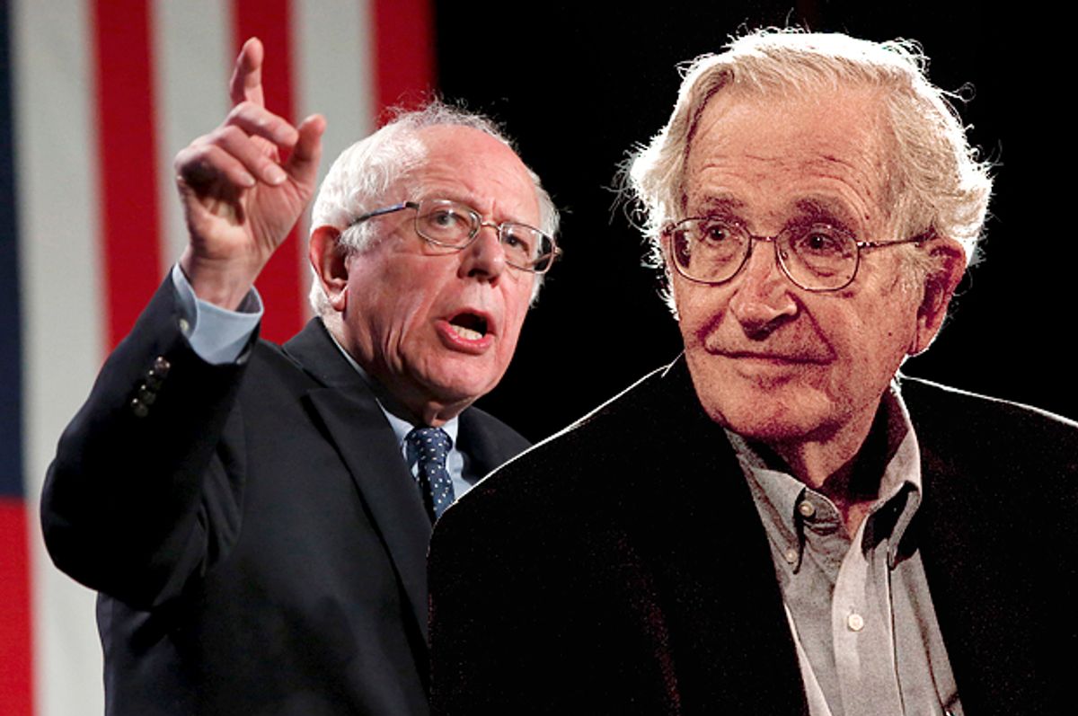 Bernie Sanders, Noam Chomsky   (Reuters/Shannon Stapleton/Jorge Dan/Photo montage by Salon)