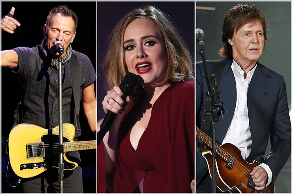 Bruce Springsteen, Adele, Paul McCartney   (AP/Reuters/Robb D. Cohen/Joel Ryan/Benoit Tessier)