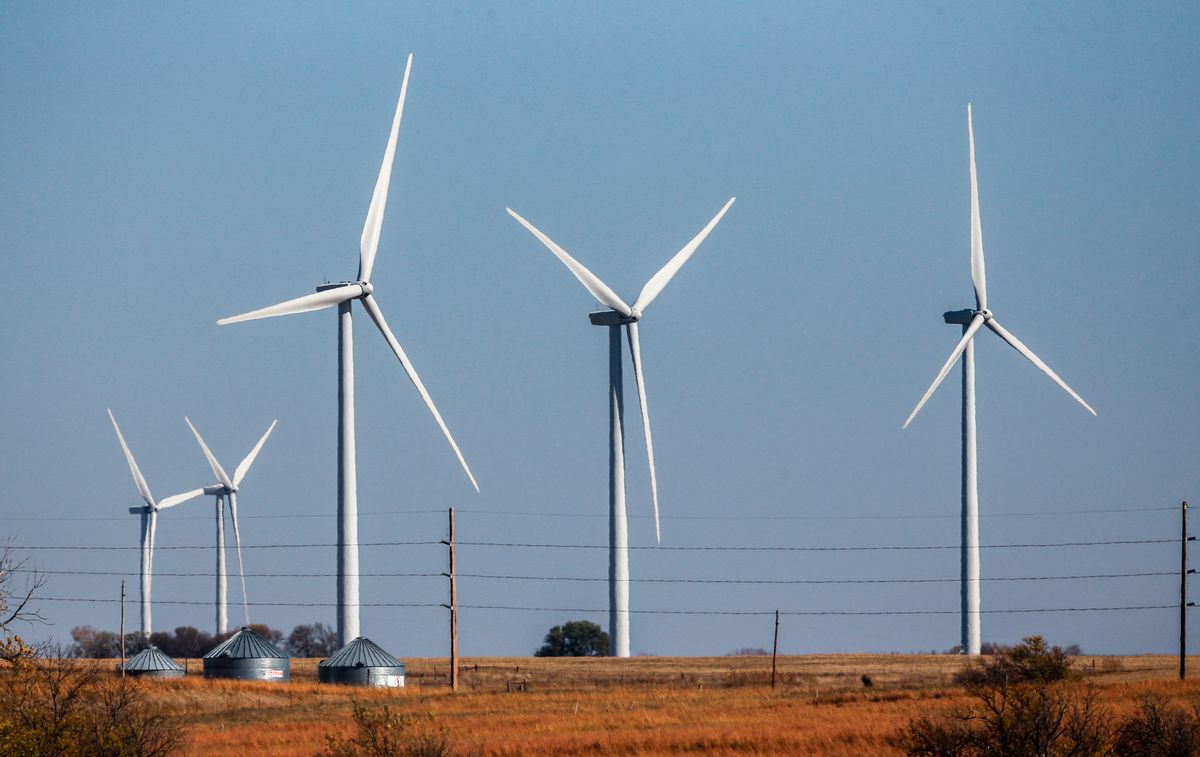 In this Nov. 3, 2015 file photo, wind turbines dot the landscape near Steele City, Neb. (AP Photo/Nati Harnik, File)