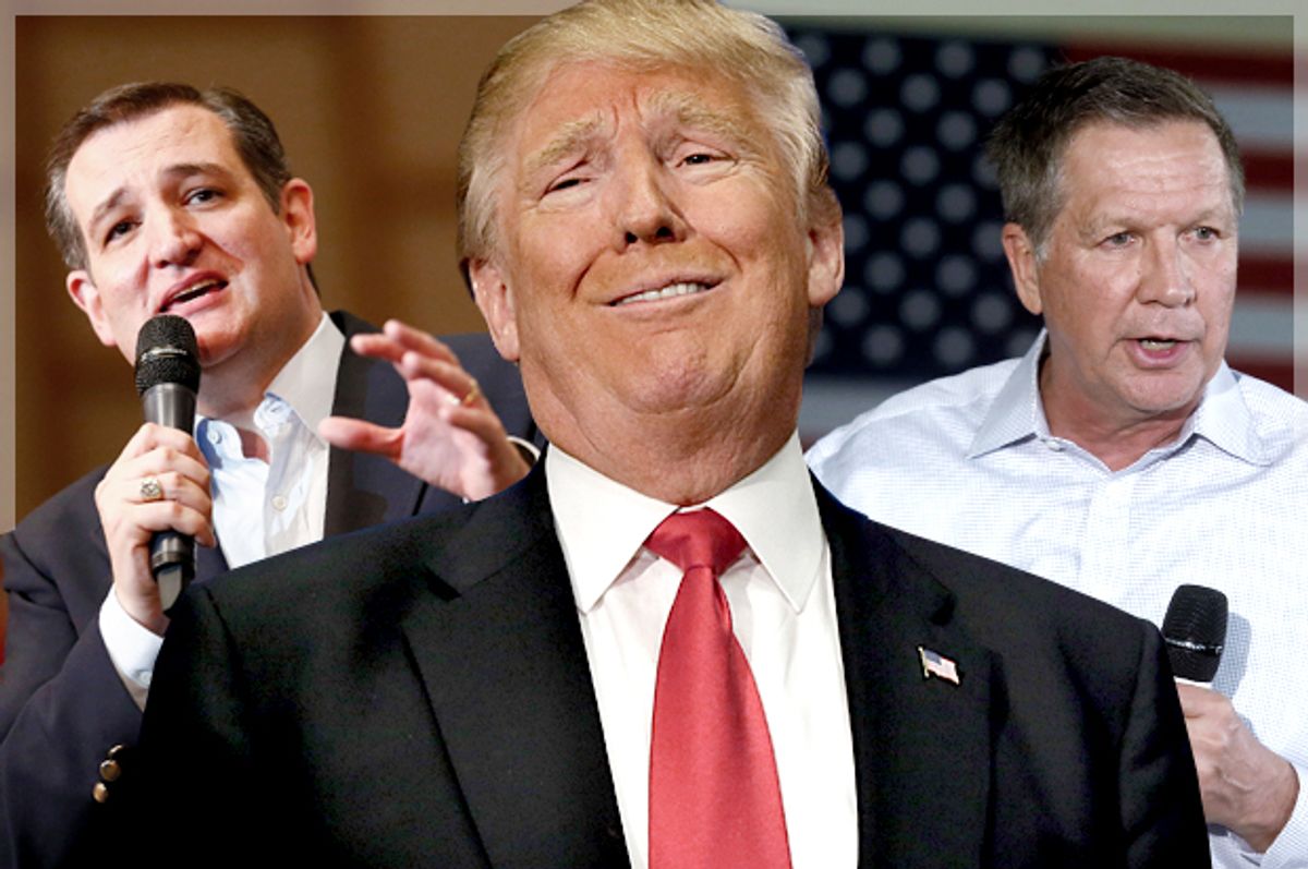 Ted Cruz, Donald Trump, John Kasich   (AP/Reuters/Jason Miczek/LM Otero/Rebecca Cook/Photo montage by Salon)