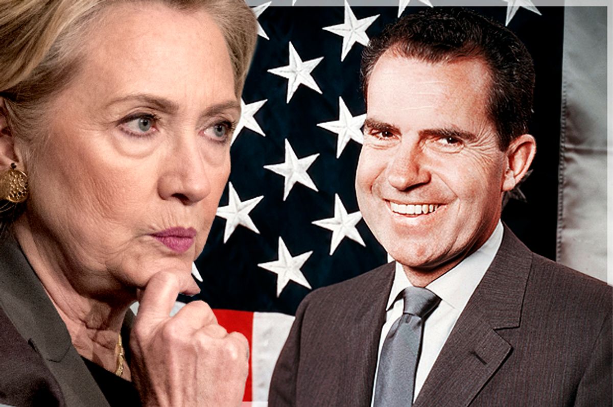 Hillary Clinton, Richard Nixon (Reuters/Andrew Kelly/AP/Photo montage by Salon)