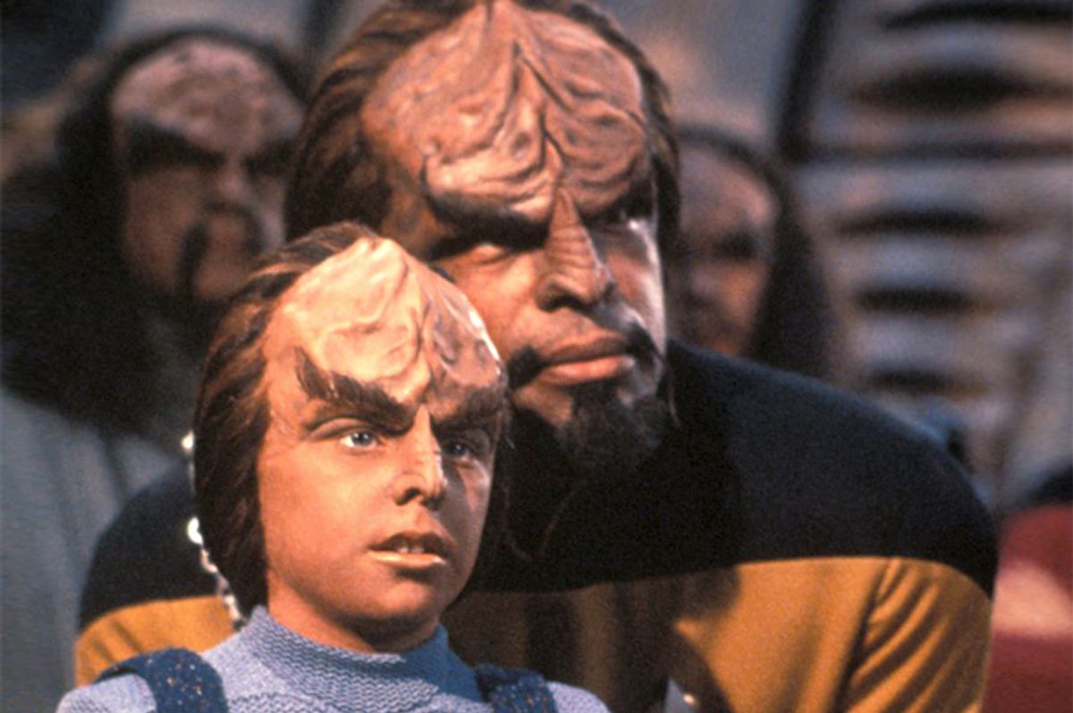 Michael Dorn and Brian Bonsall in "Star Trek: The Next Generation"   (CBS)