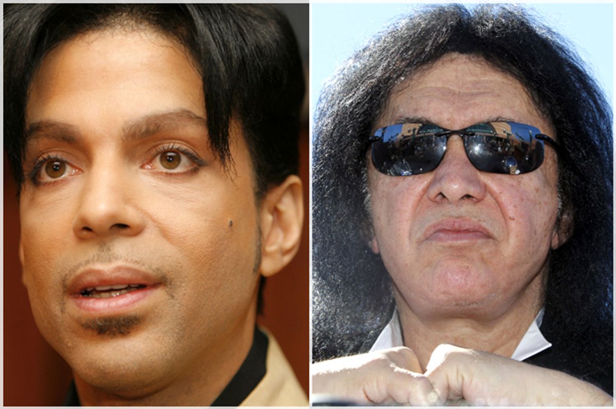 Prince, Gene Simmons   (Reuters/Lucas Jackson/Alex Gallardo)