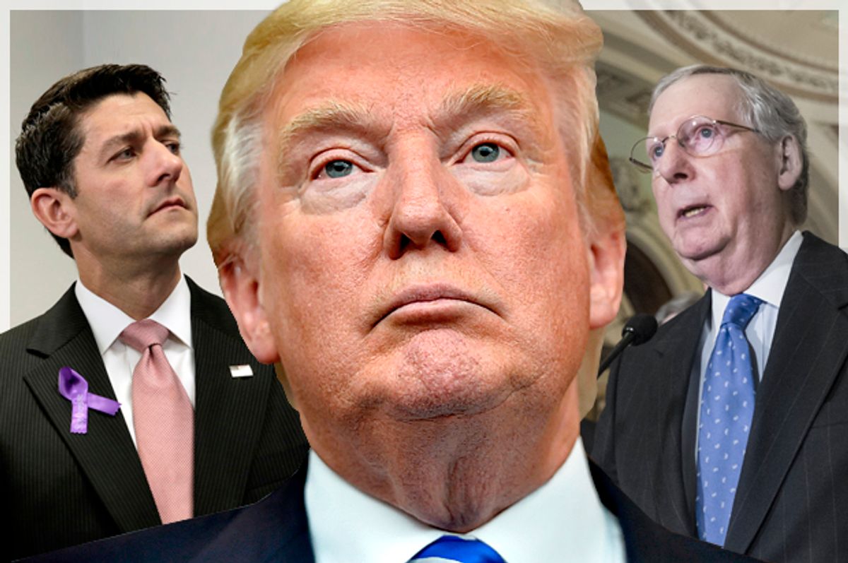 Paul Ryan, Donald Trump, Mitch McConnell   (AP/Reuters/Yuri Gripas/Richard Shiro/J. Scott Applewhite/Photo montage by Salon)