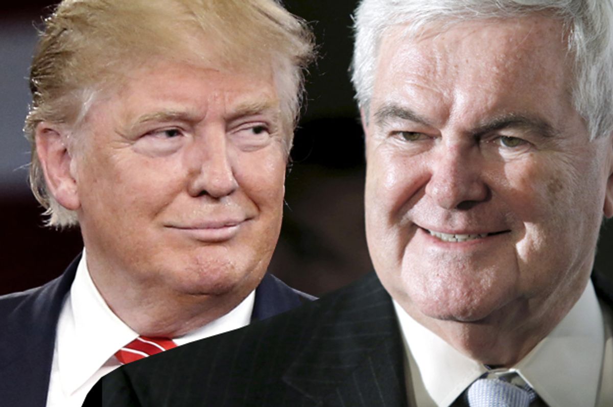 Donald Trump, Newt Gingrich   (AP/Gerald Herbert/Reuters/Eduardo Munoz/Photo montage by Salon)