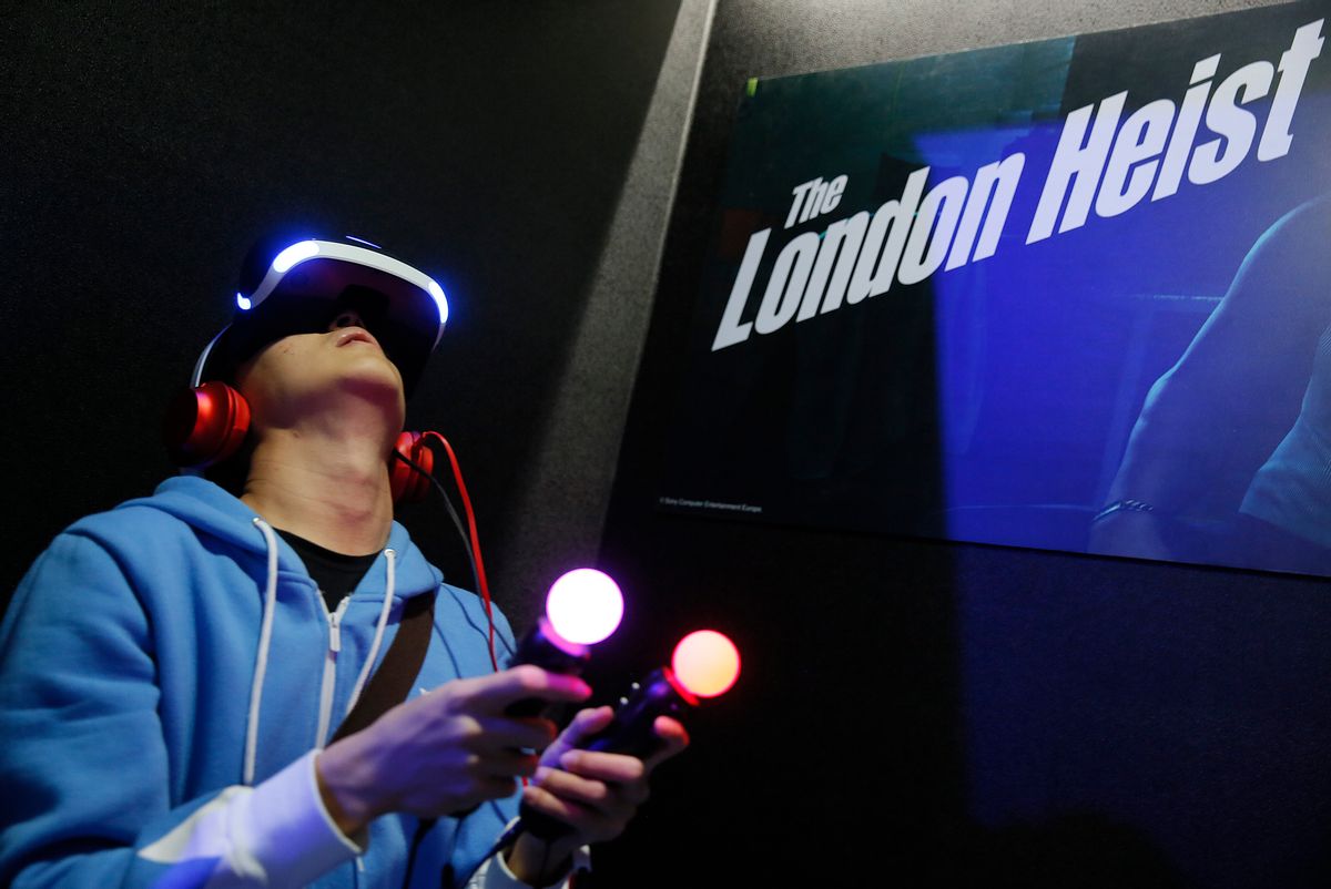 FILE - In this Jan. 29, 2016 file photo, a video game enthusiast experiences the Playstation VR virtual reality headset with the game "The London Heist" at the Taipei Game Show 2016 in Taipei, Taiwan. After delaying orders because of component shortages and angering wannabe early adopters, VR company Oculus is confronting another headache as it seeks to technologically and culturally establish the immersive medium. It's now possible to play titles that were intended to only be used with the Oculus Rift system on an entirely different VR headset. (AP Photo/Wally Santana, File) (AP)