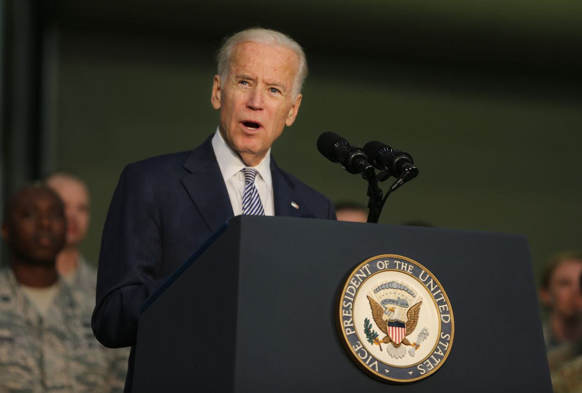 FILE - In this March 7, 2016 file photo, Joe Biden, the U.S. Vice President talks to the U.S. military personnel at an Air Base in United Arab Emirates. Biden is set to deliver the commencement speech at the graduation ceremony for the U.S. Military Academys class of 2016. The graduation ceremony starts at 10 a.m. Saturday, May 21, 2016, at Michie Stadium on the West Point grounds along the Hudson River 50 miles north of New York City.  (AP Photo/Kamran Jebreili, File) (AP)