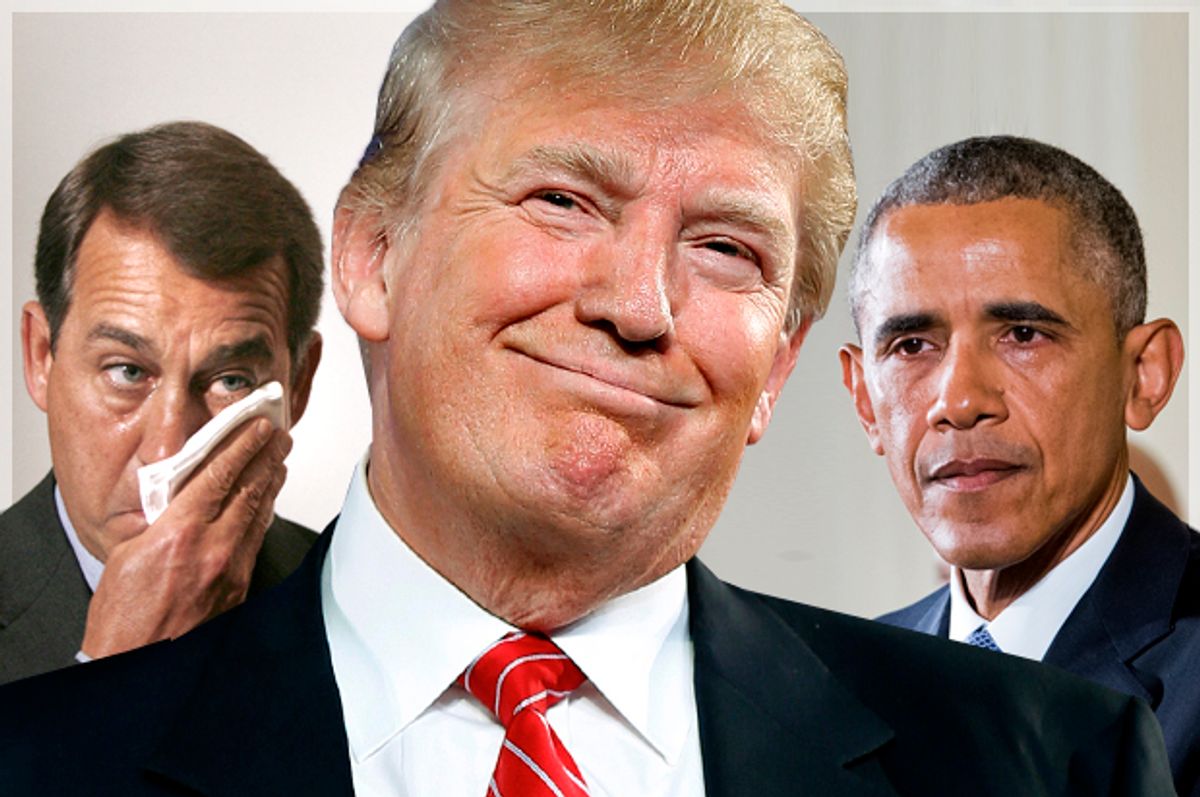 John Boehner, Donald Trump, Barack Obama   (AP/Reuters/Jason Reed/Andrew Harnik/Pablo Martinez Monsivais/Photo montage by Salon)
