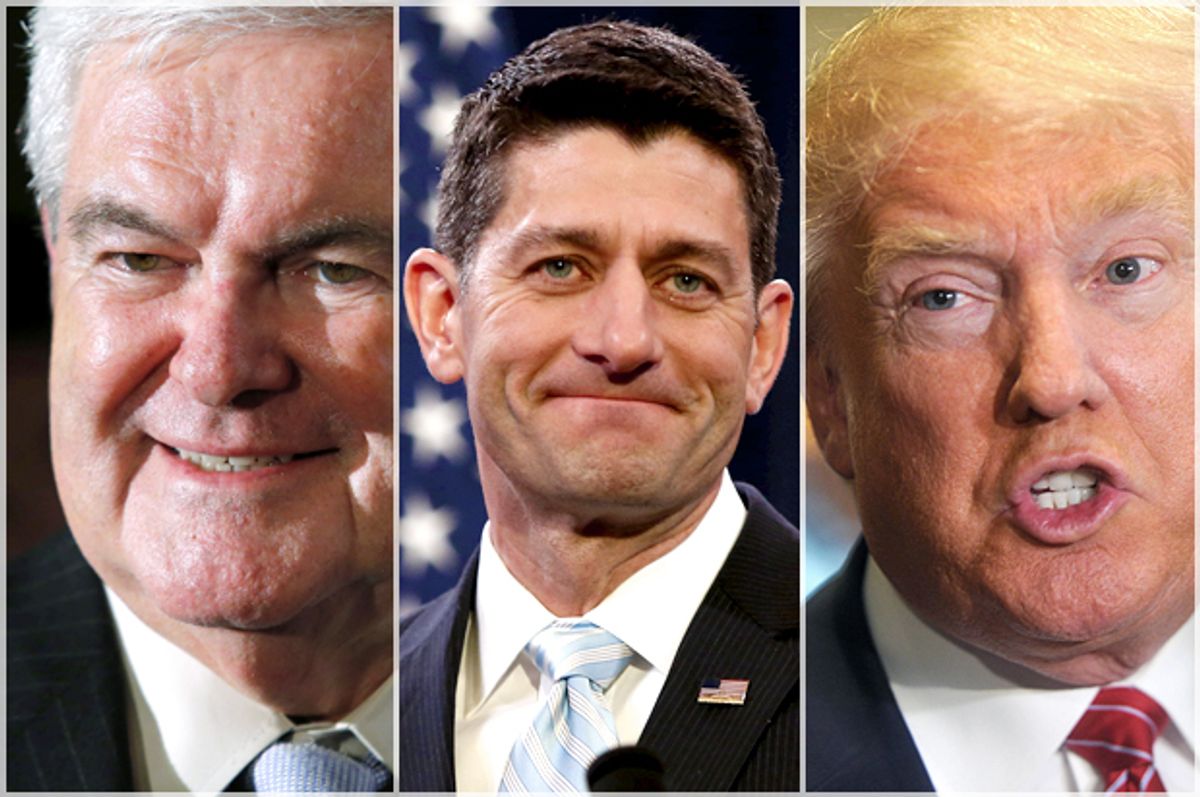 Newt GIngrich, Paul Ryan, Donald Trump   (AP/Reuters/Eduardo Munoz/Gary Cameron/Star Max)