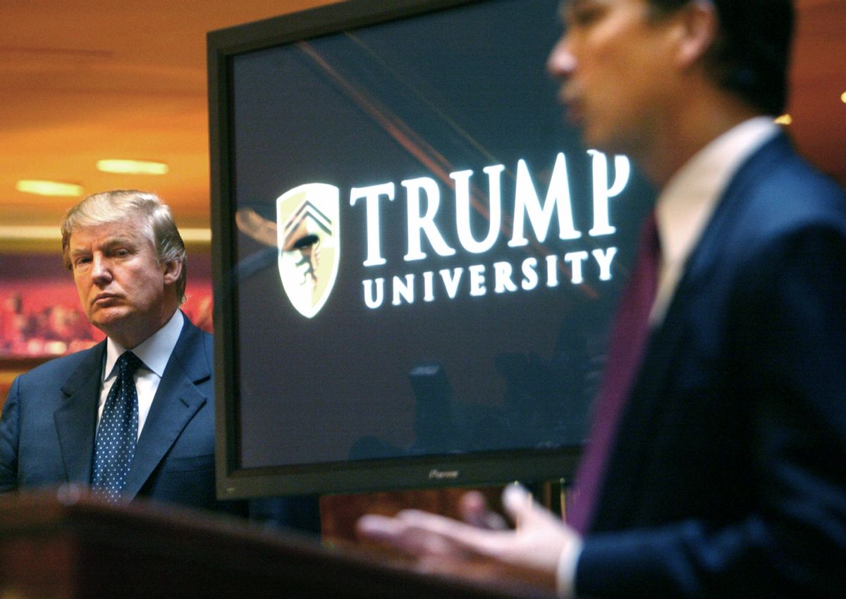 In 2005, Donald Trump announces the formation of Trump University with  Michael Sexton  (AP)
