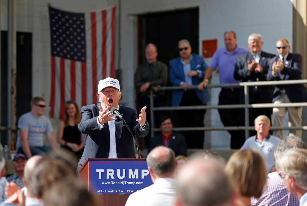Republican presidential candidate Donald Trump speaks at a town hall-style campaign event at the former Osram Sylvania light bulb factory, Thursday, June 30, 2016, in Manchester, N.H. (AP Photo/Robert F. Bukaty) (AP Photo/Robert F. Bukaty)