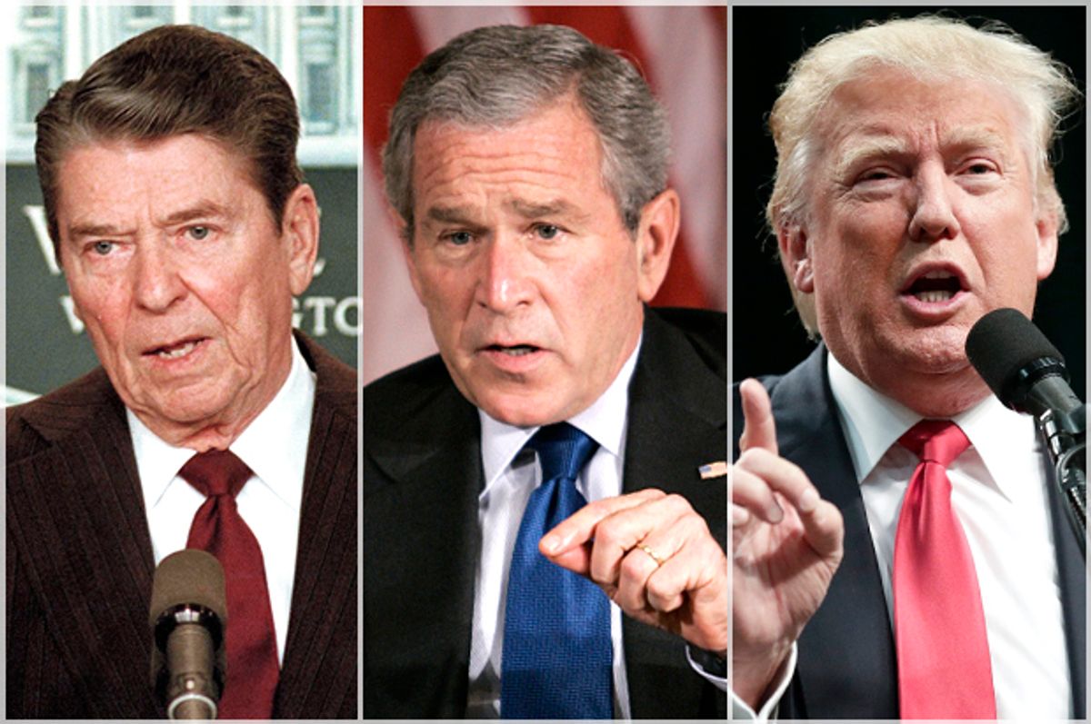 Ronald Reagan, George W. Bush, Donald Trump   (AP/Bob Dougherty/Charles Dharapak/Chris Carlson)