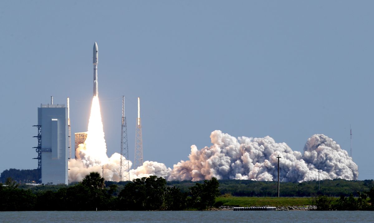 A United Launch Alliance Atlas V rocket carrying a U.S. Navy communications satellite lifts off from Complex 41 at the Cape Canaveral Air Force Station, Friday, June 24, 2016, in Cape Canaveral, Fla. The satellite is designed to significantly improve ground communications for U.S. forces on the move. (AP Photo/John Raoux) (AP)