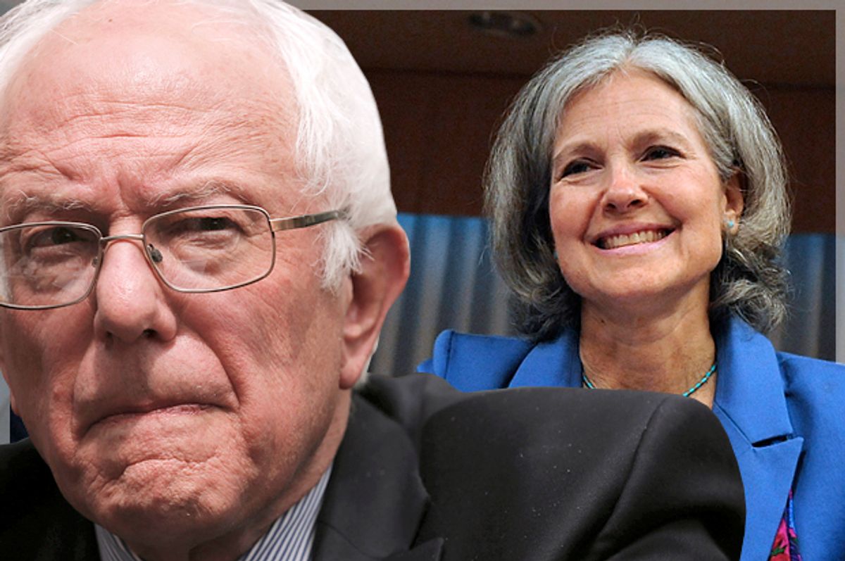 Bernie Sanders, Jill Stein   (Reuters/Lucas Jackson/Jonathan Ernst/Photo montage by Salon)