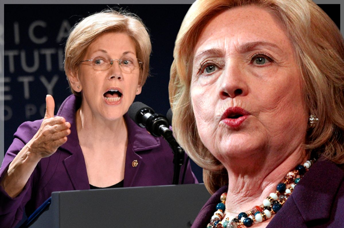 Elizabeth Warren, Hillary Clinton   (Reuters/Mary Schwalm/Mark Kauzlarich/Photo montage by Salon)