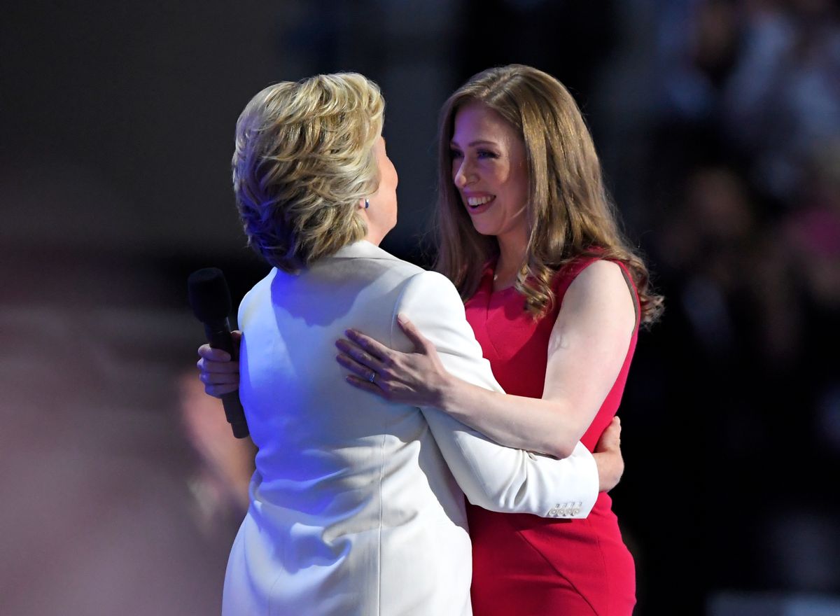 Chelsea Clinton, embraces her mother, Democratic presidential nominee Hillary Clinton, during the final day of the Democratic National Convention in Philadelphia , Thursday, July 28, 2016. (AP Photo/Mark J. Terrill) (AP)
