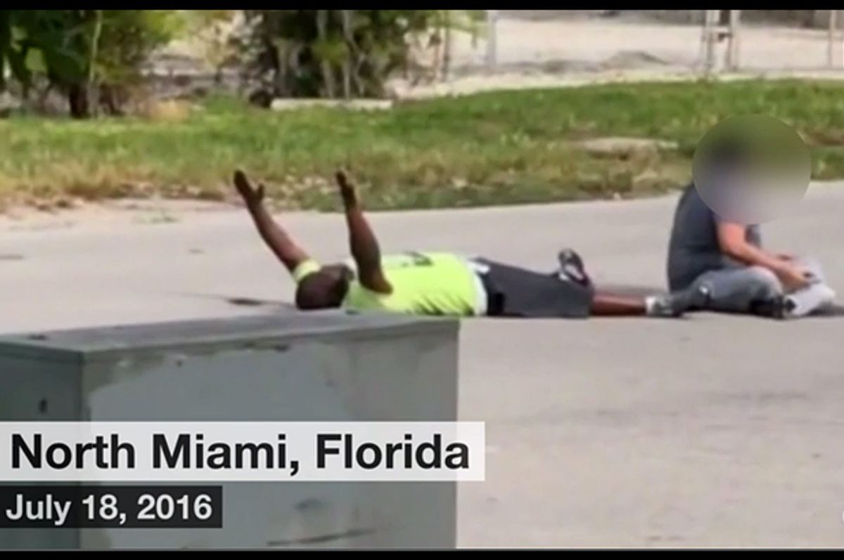 Video still of Charles Kinsey shortly before being shot by police.   (CNN/WSVN)