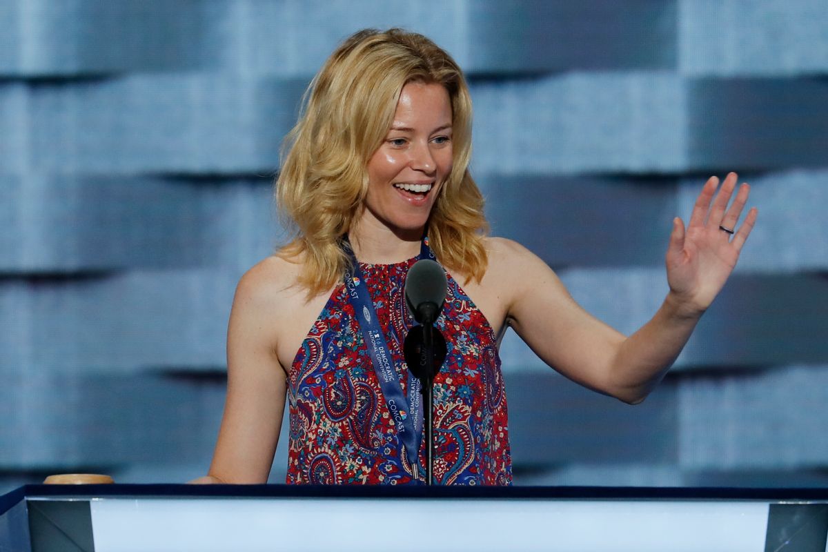 Actress Elizabeth Banks looks over the podium area during a sound check before the start of the second day of the Democratic National Convention in Philadelphia , Tuesday, July 26, 2016. (AP Photo/J. Scott Applewhite) (AP)