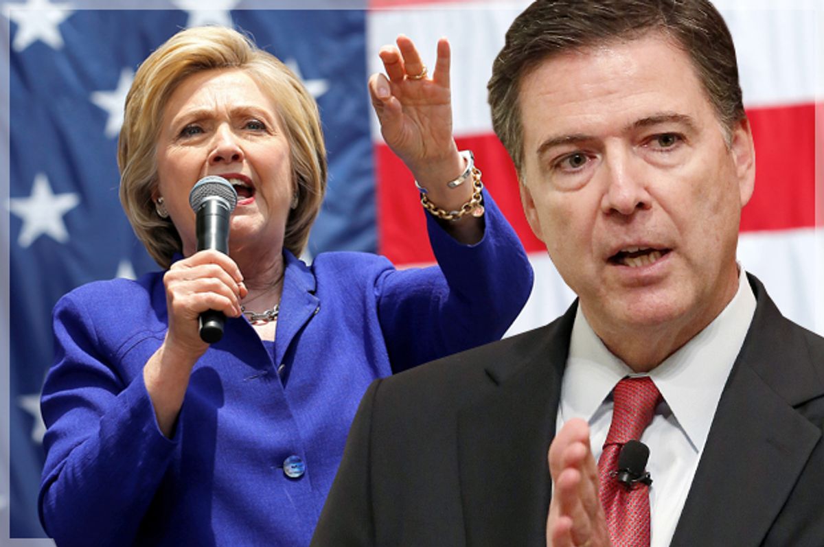 Hillary Clinton, James Comey   (Reuters/Mike Blake/AP/Charles Rex Arbogast/Photo montage by Salon)