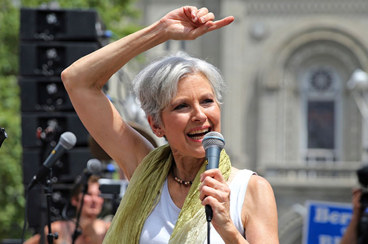 Jill Stein speaks during a rally outside the Democratic National Convention in Philadelphia,  July 26, 2016.    (Reuters/Dominick Reuter)