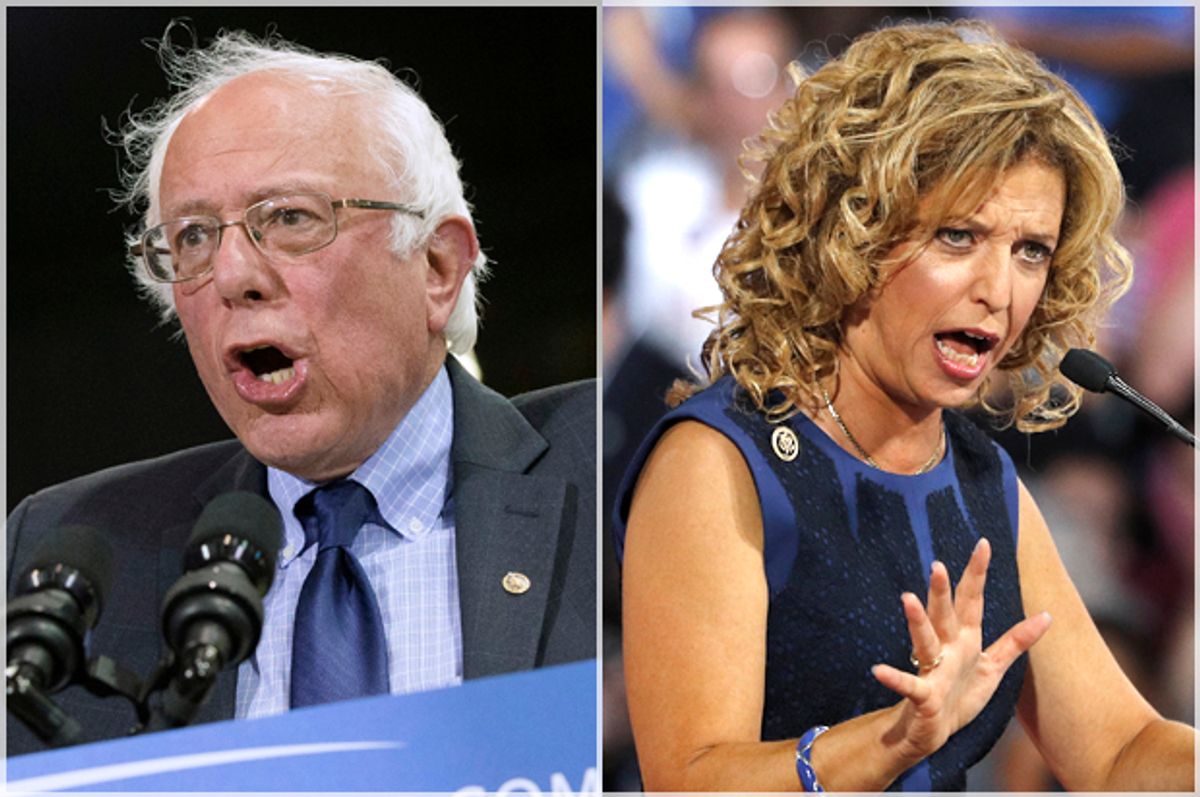 Bernie Sanders; Debbie Wasserman Schultz   (AP/John Minchillo/Reuters/Scott Audette)