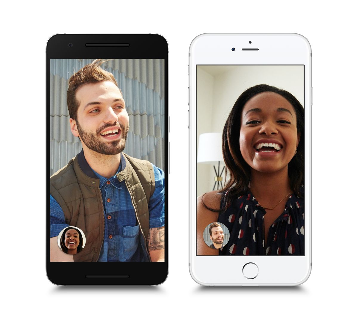 This image provided by Google shows its video chatting app on mobile devices. The app, dubbed Duo, represents Google's response to other popular video calling options, including Apple's FaceTime, Microsoft's Skype and Facebook's Messenger app. The new app, announced in May, is being released Tuesday, Aug. 16, 2016, as a free service for phones running on Google's Android operating system as well as Apple's iPhones. (Google via AP) (AP)