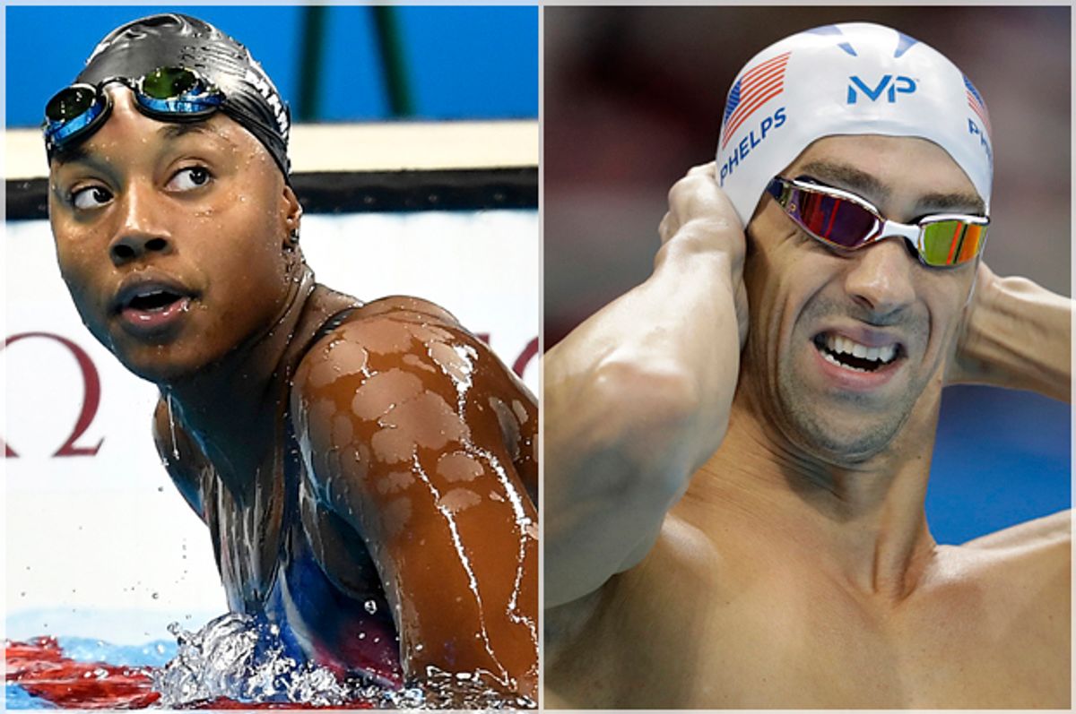 Simone Manuel; Michael Phelps   (AP/Martin Meissner/Michael Sohn)