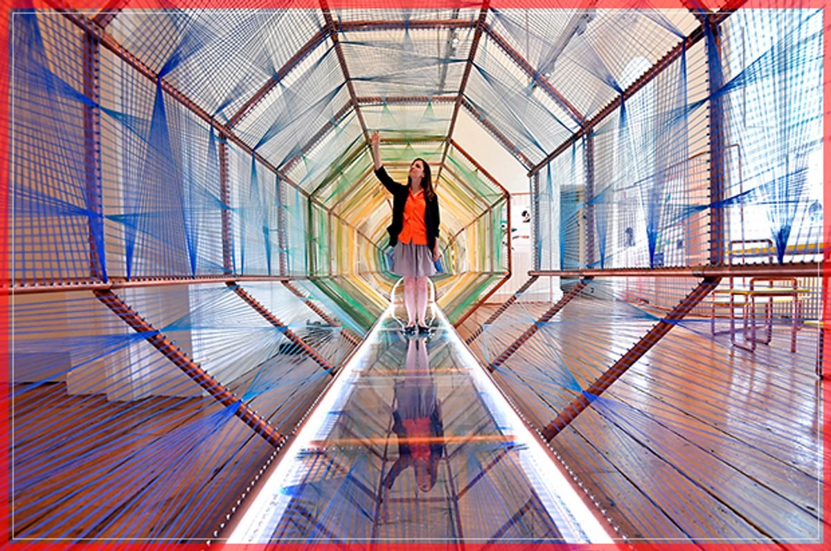 LONDON, ENGLAND - SEPTEMBER 06:  Designer Maria Levene, who is representing Spain, poses for photographs in her installation entitled 'VRPolis, Driving into the Future' at the London Design Biennale at Somerset House on September 6, 2016 in London, England. The first London Design Biennale runs from 7-27 September at Somerset House and features over 30 countries and territories. Nations from six continents will present newly commissioned works that explore the theme Utopia by Design.  (Photo by Carl Court/Getty Images) (Getty Images)
