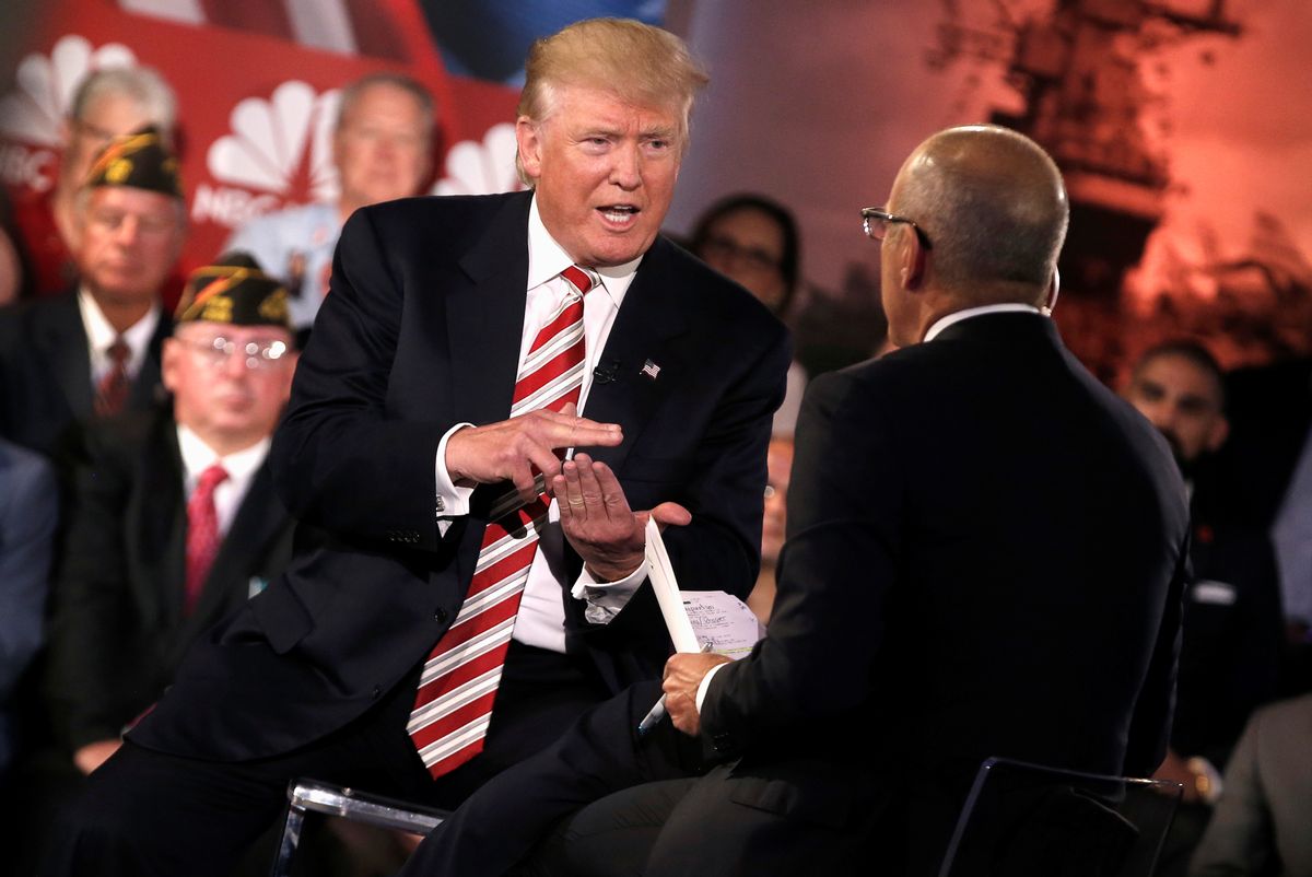 Republican presidential nominee Donald Trump speaks to Matt Lauer during the Commander in Chief Forum  (Reuters)