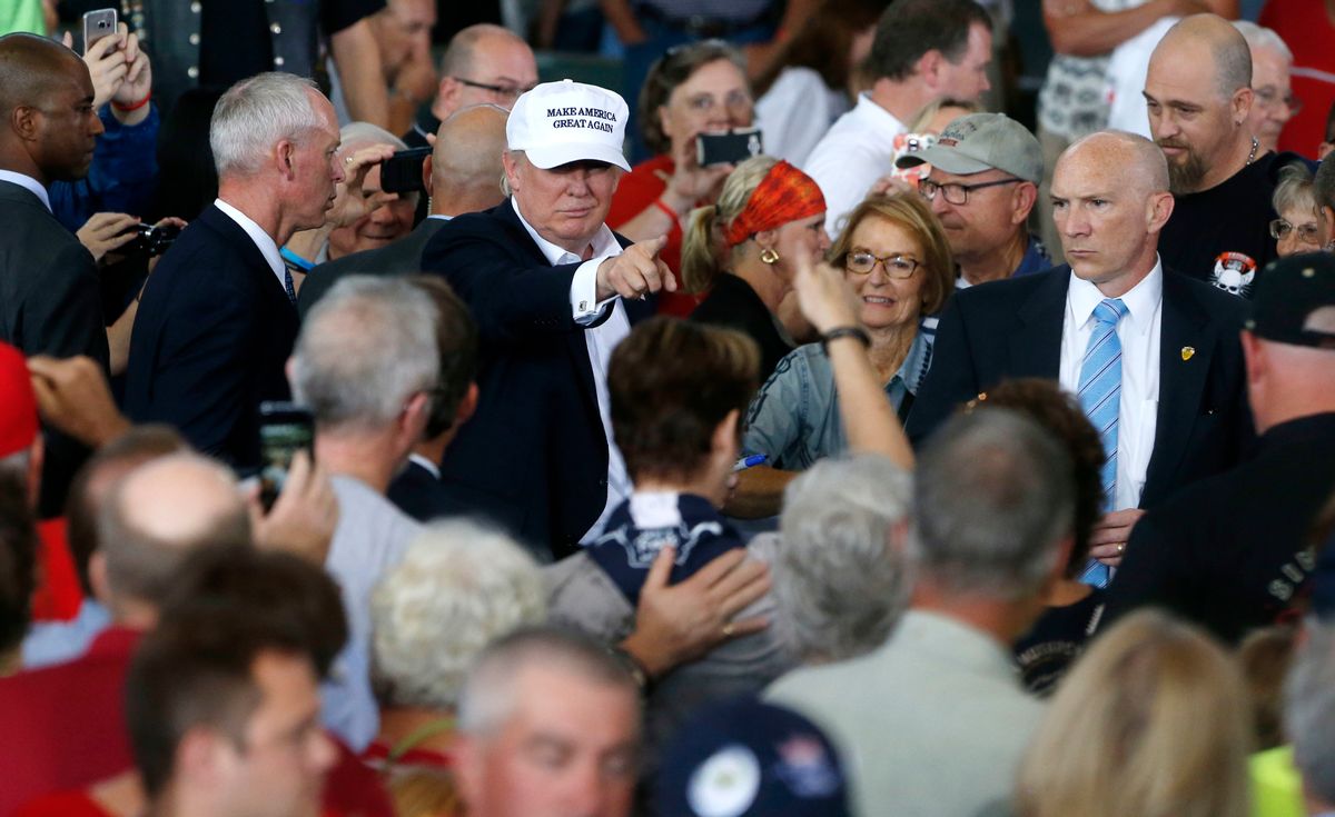 FILE - In this Aug. 2, 2016 file photo, Republican presidential candidate Donald Trump greets the crowd after speaking at Joni's Roast and Ride at the Iowa State Fairgrounds in Des Moines, Iowa. (AP)
