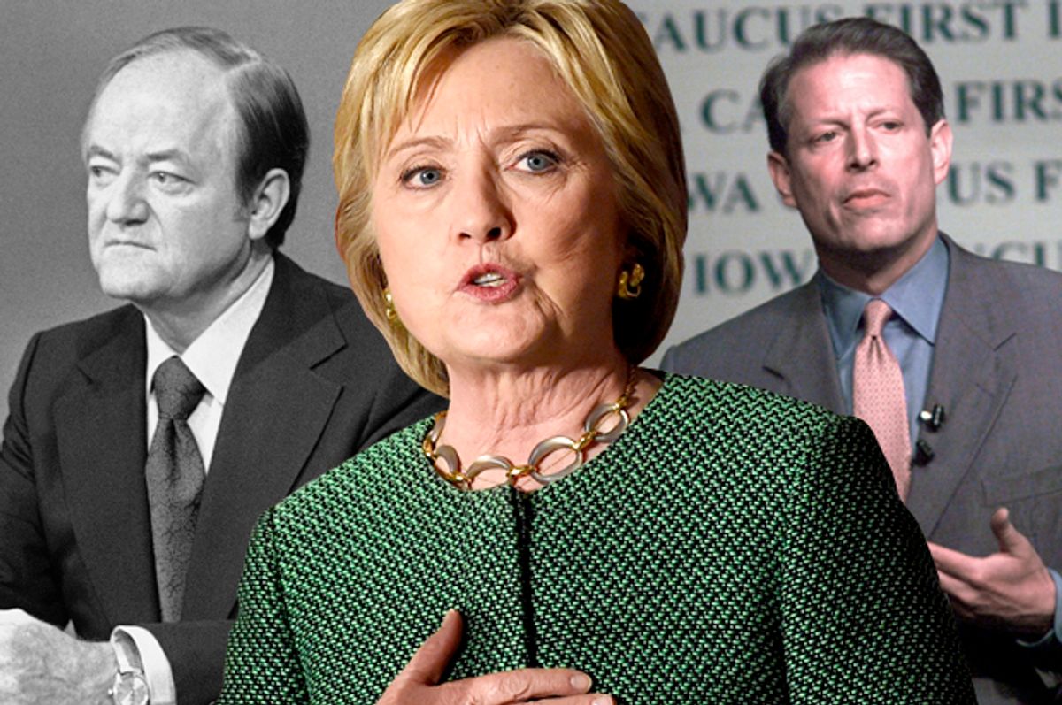 Hubert Humphrey, Hillary Clinton, Al Gore   (AP/Reuters/Rainier Ehrhardt/Steve Pope/Photo montage by Salon)
