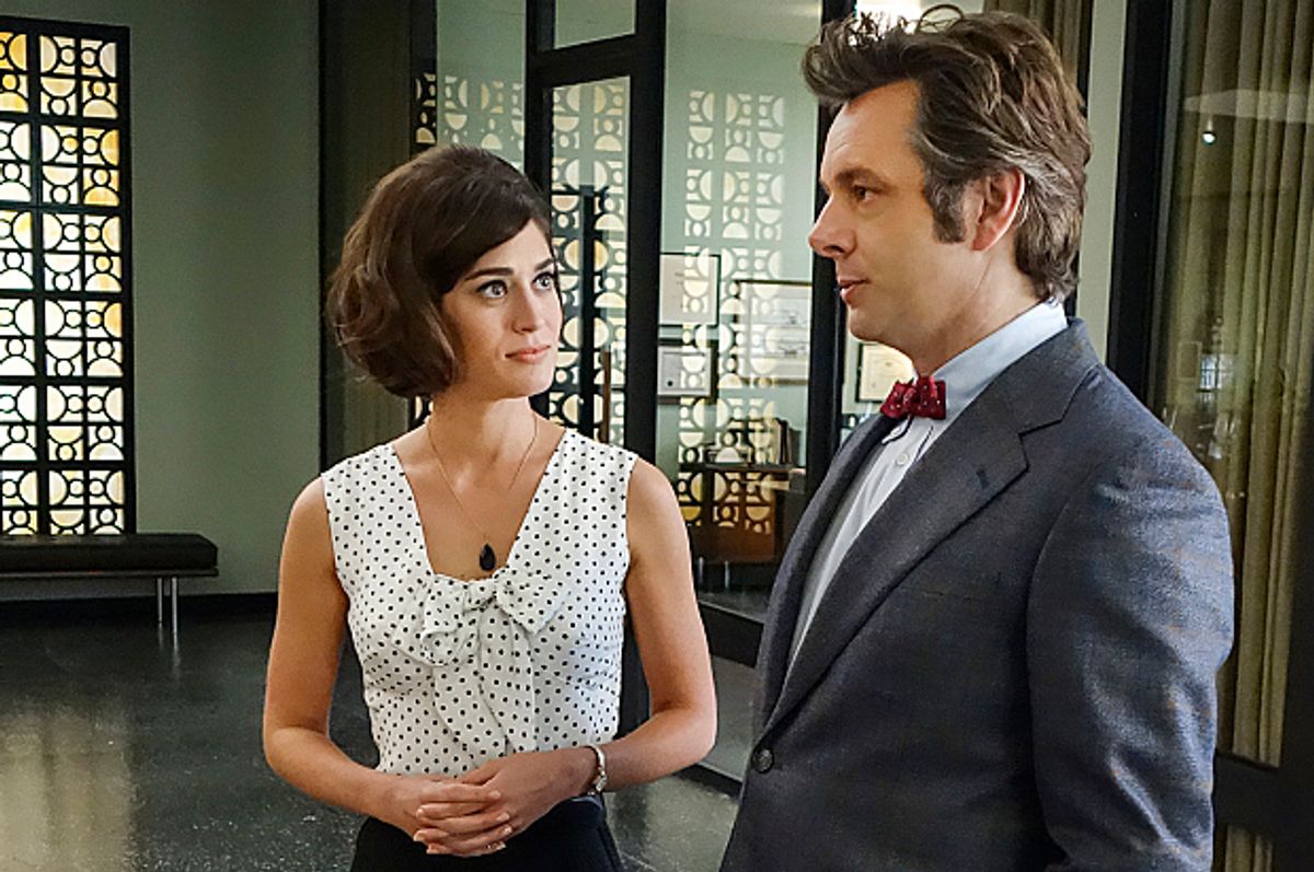 Lizzy Caplan and Michael Sheen in "Masters of Sex"   (Showtime)