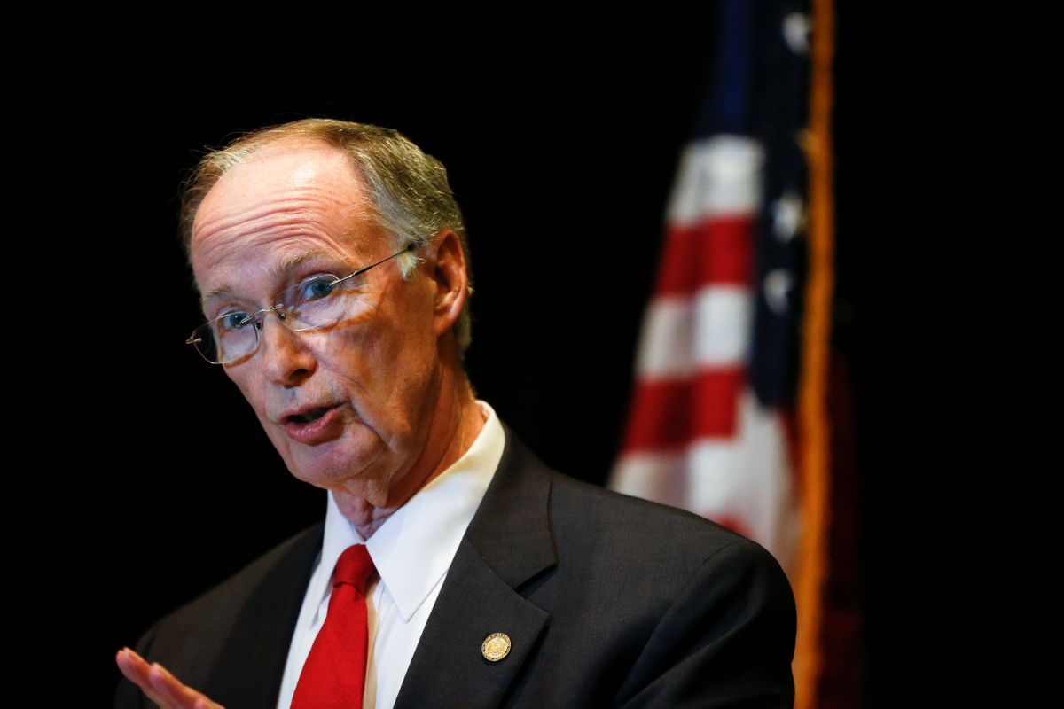 Alabama Gov. Robert Bentley speaks to the media during a news conference, Monday, Sept. 19, 2016, in Hoover, Ala. Bentley issued a state of emergency in Alabama after a pipeline spill near Helena, Ala. Gas prices spiked and drivers found "out of service" bags covering pumps as the gas shortage in the South rolled into the work week, raising fears that the disruptions could become more widespread. (AP Photo/Brynn Anderson) (AP)