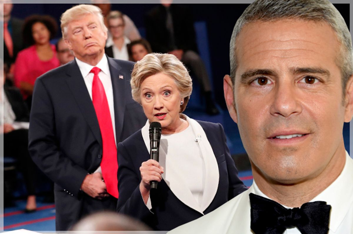 Donald Trump and Hillary Clinton; Andy Cohen (Getty/Larry Busacca/AP/Rick T. Wilking/Photo montage by Salon)
