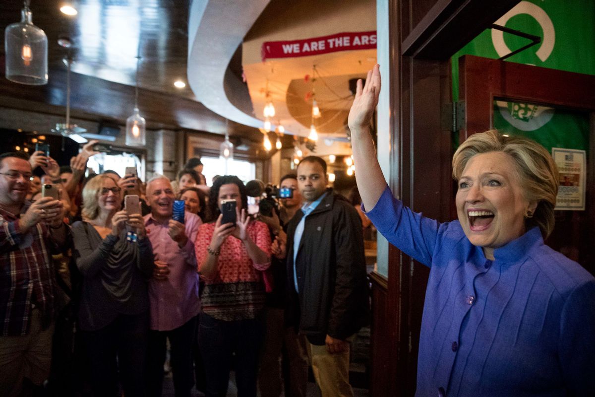 Democratic presidential candidate Hillary Clinton arrives at an early voting brunch at Fado Irish Pub in Miami, Sunday, Oct. 30, 2016.  (AP)