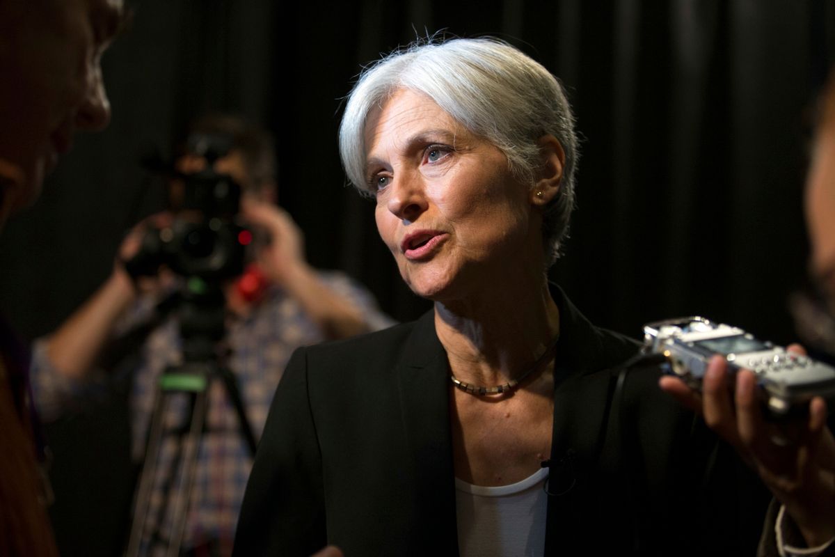 Green party presidential candidate Jill Stein answers questions from members of the media during a campaign stop at Humanist Hall in Oakland, Calif. on Thursday, Oct. 6, 2016. (AP Photo/D. Ross Cameron) (AP)