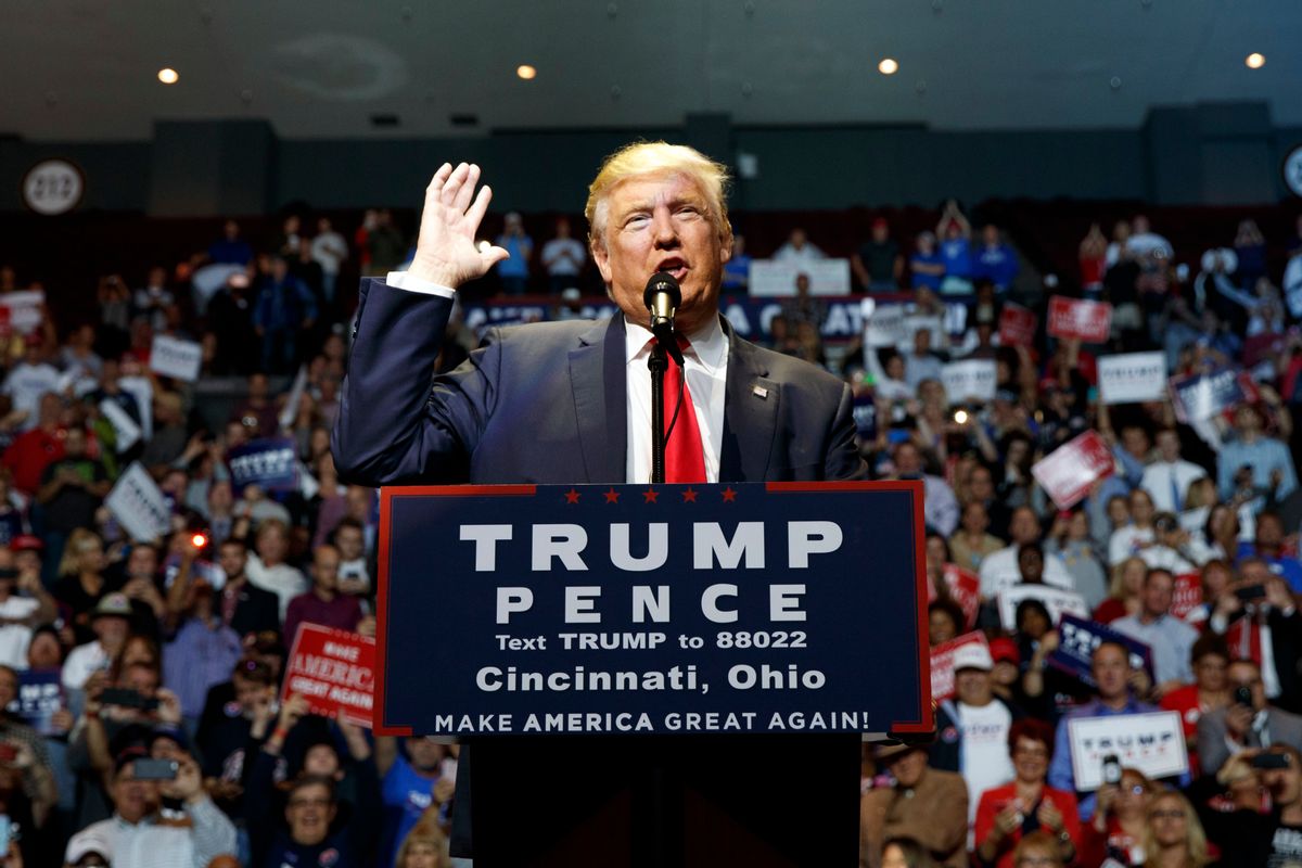 FILE - In this Oct. 13, 2015 file photo, Republican presidential candidate Donald Trump speaks during a campaign rally in Cincinnati, Ohio. There’s nothing like a presidential campaign to shine a bright light into the nooks, crannies and back alleys of a candidate’s life. And there’s nothing like Donald Trump in the annals of U.S. politics.  (AP Photo/ Evan Vucci, File) (AP)