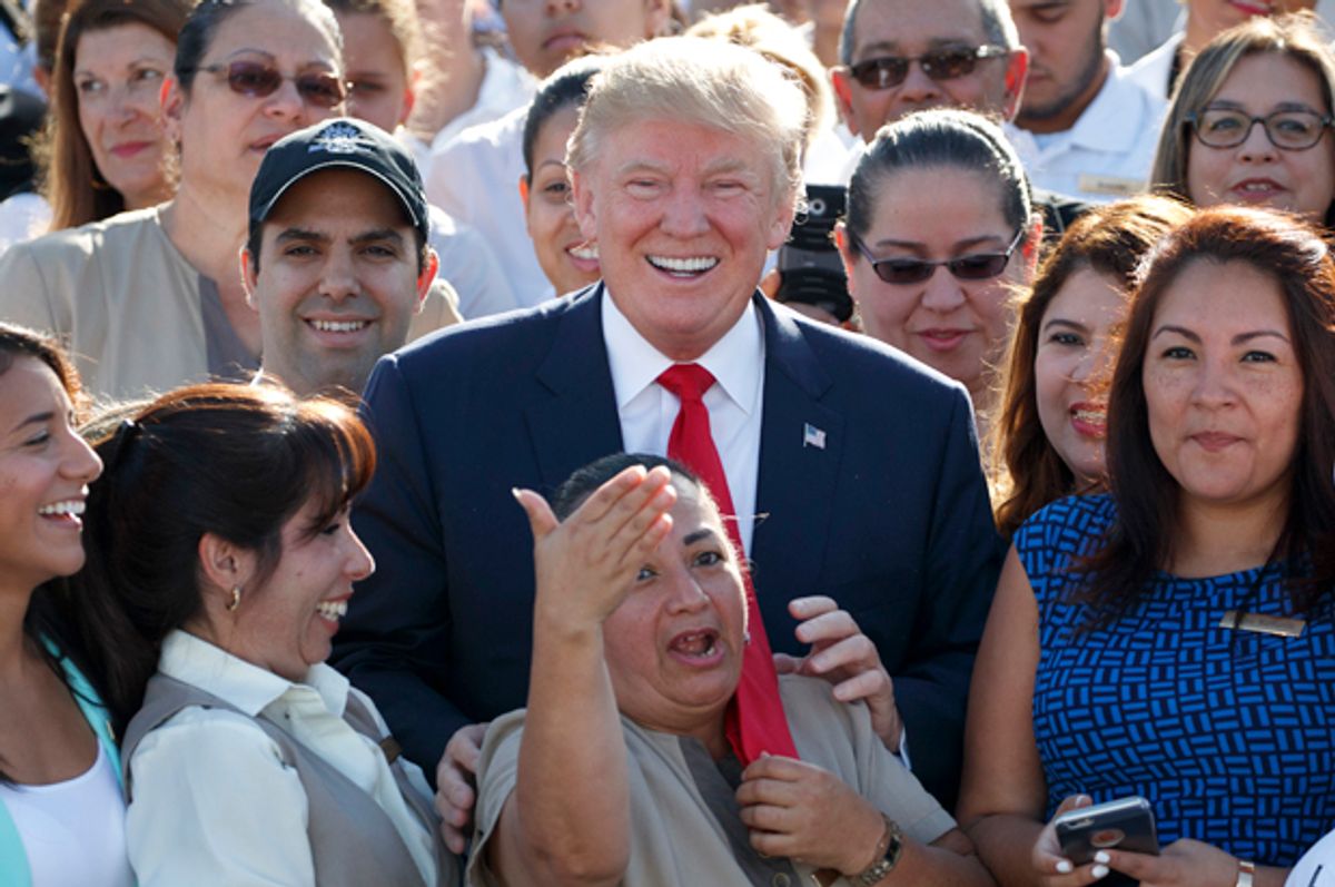 Donald Trump at campaign event with employees at Trump National Doral, Oct. 25, 2016, in Miami.    (AP/Evan Vucci)