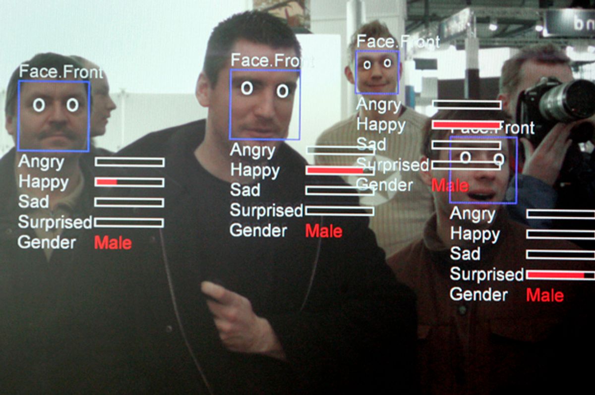 A photo of a computer screen running "Real Time Face Detector" software   (Getty/John MacDougall)