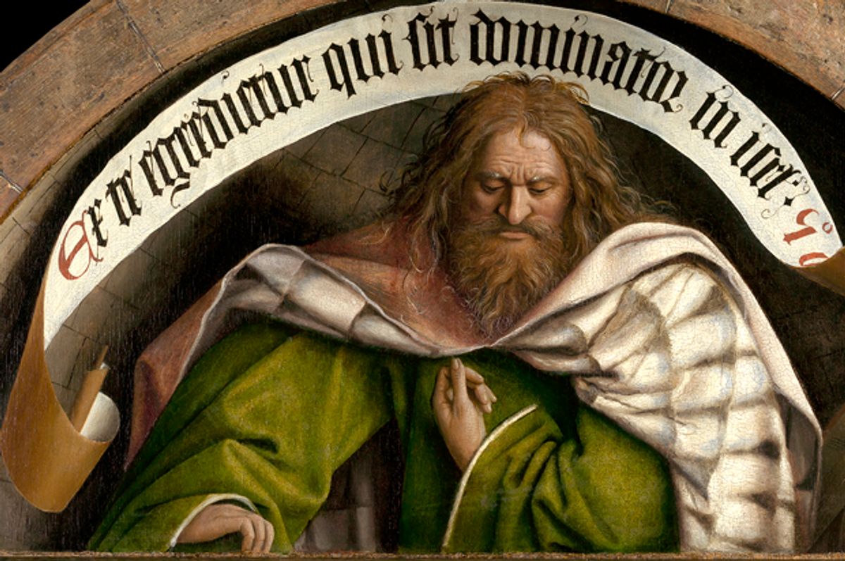 A detail of the Ghent Altarpiece in the Saint Bavo Cathedral, post-restoration.       (Saint-Bavo’s Cathedral Ghent © www.lukasweb.be – Art in Flanders vzw, foto Dominique  Provost)