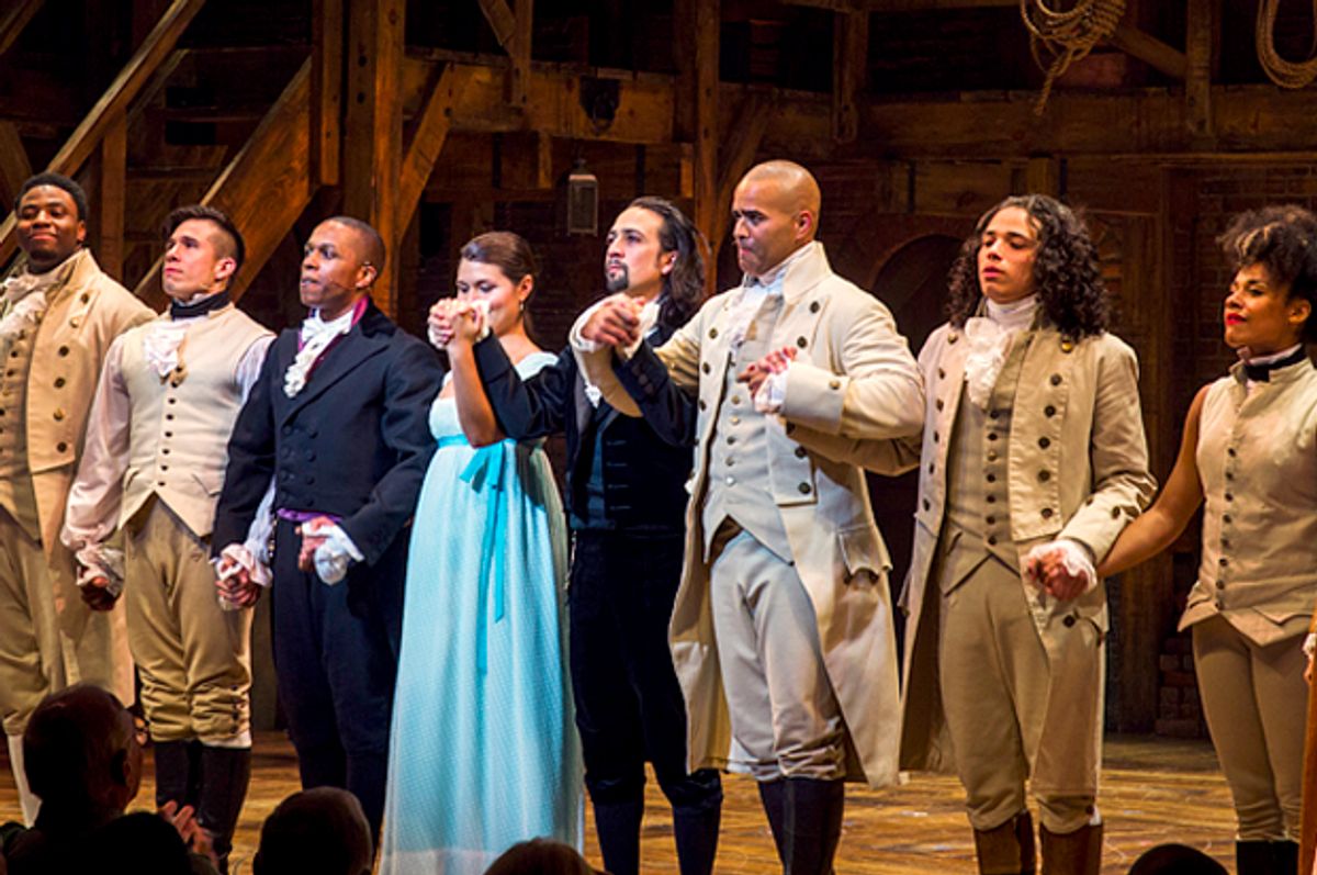 "Hamilton" actors bow to the audience   (Reuters/Lucas Jackson)