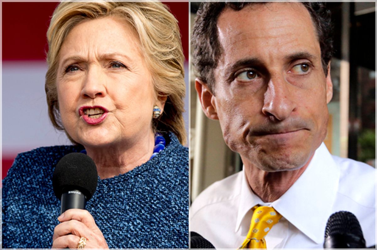 Hillary Clinton; Anthony Weiner (AP/Andrew Harnik/Richard Drew)